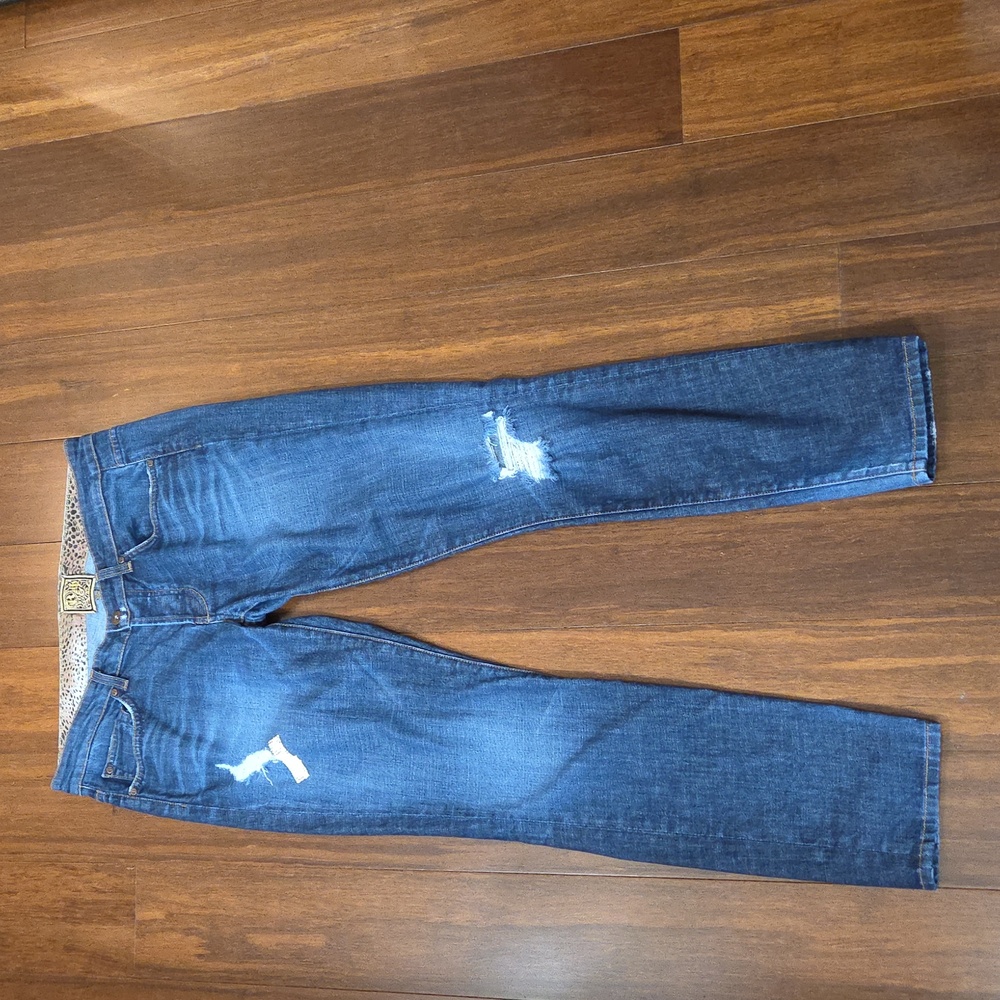 RICH & SKINNY BUTTON FLY DISTRESSED RIPPED JEANS RHINESTONE EMBELLESHMENTS 29